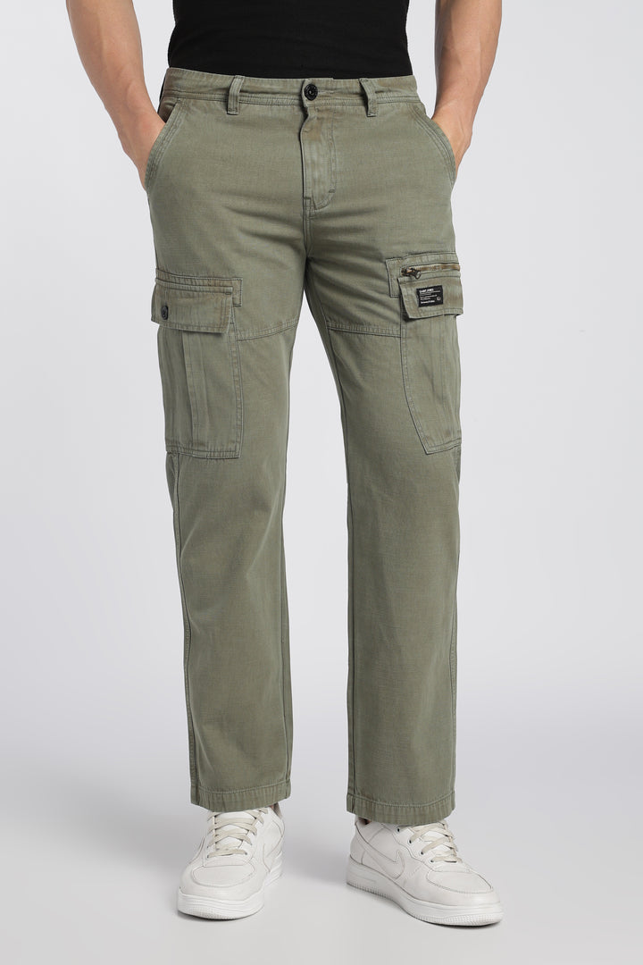 Men’s Green Linen-Blend Cargo Pants
