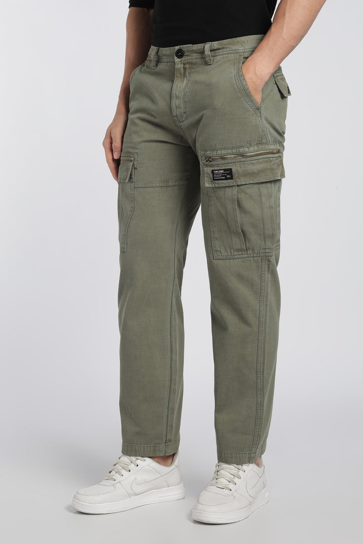 Men’s Green Linen-Blend Cargo Pants