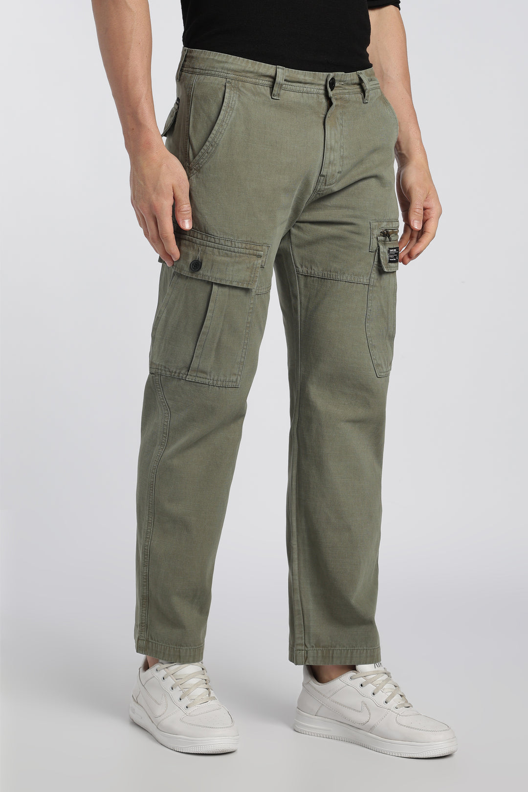 Men’s Green Linen-Blend Cargo Pants