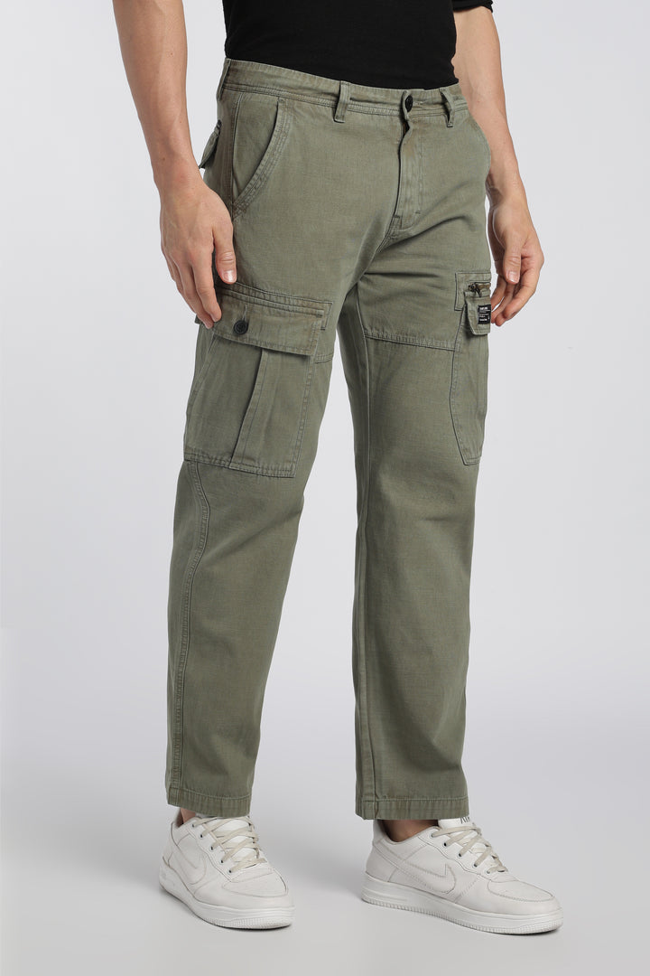Men’s Green Linen-Blend Cargo Pants