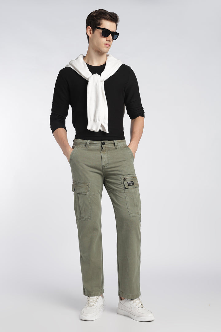 Men’s Green Linen-Blend Cargo Pants