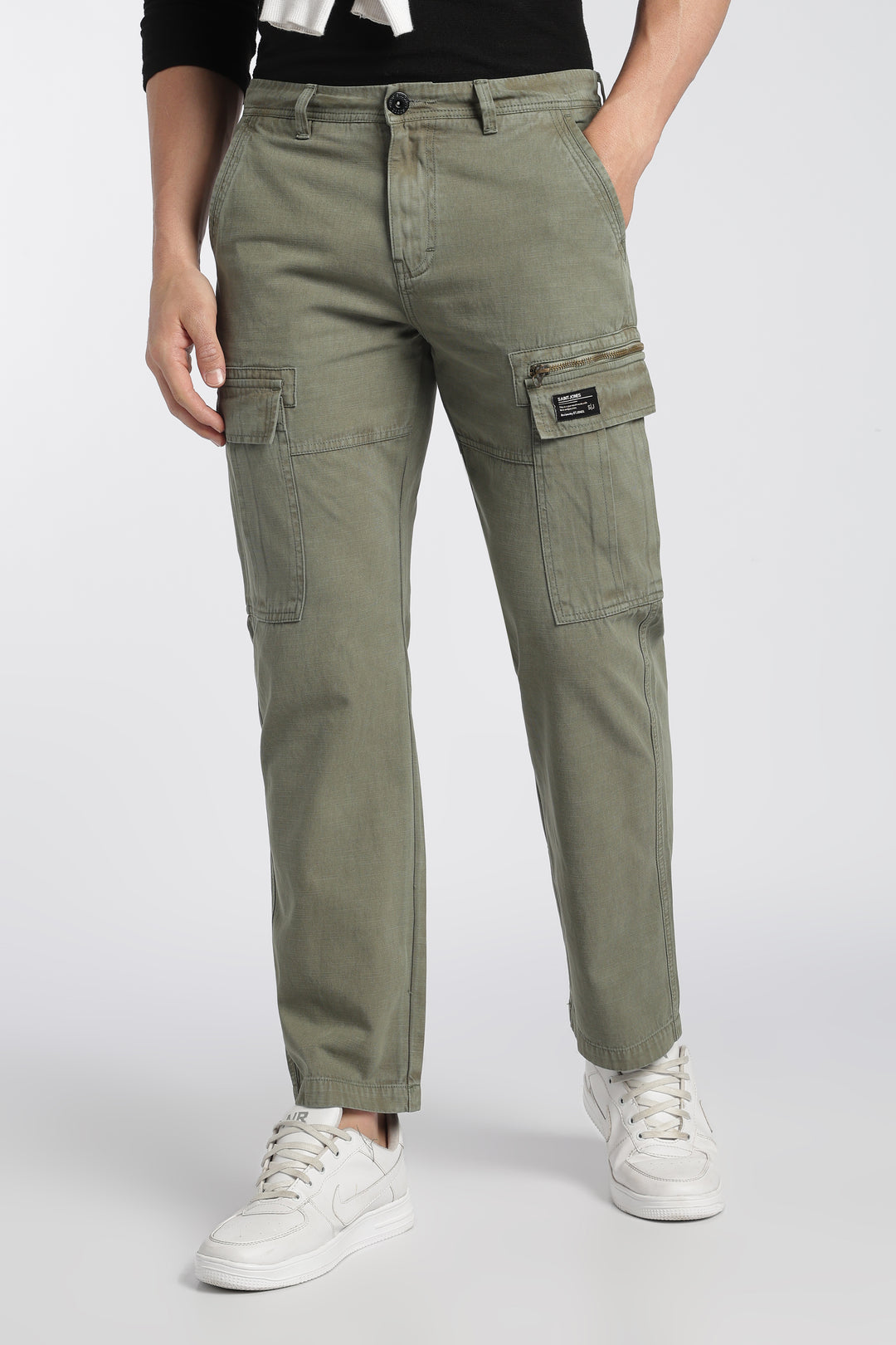Men’s Green Linen-Blend Cargo Pants