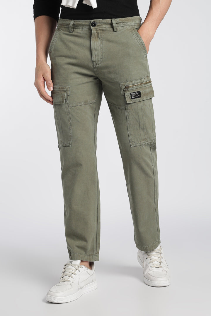 Men’s Green Linen-Blend Cargo Pants