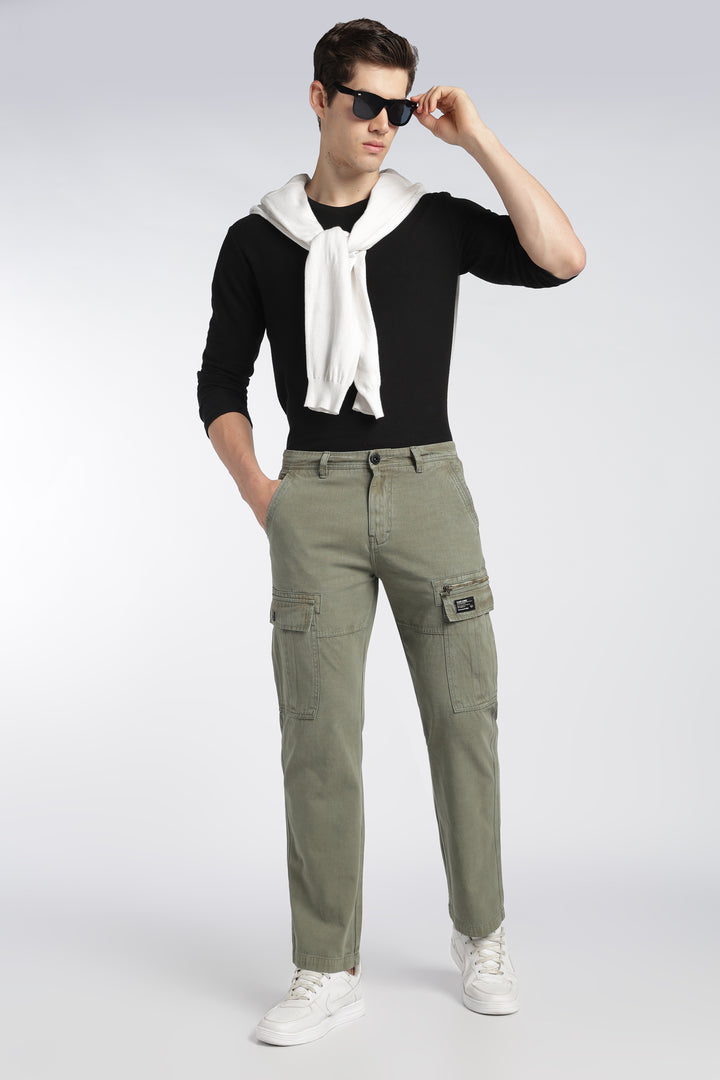 Men’s Green Linen-Blend Cargo Pants