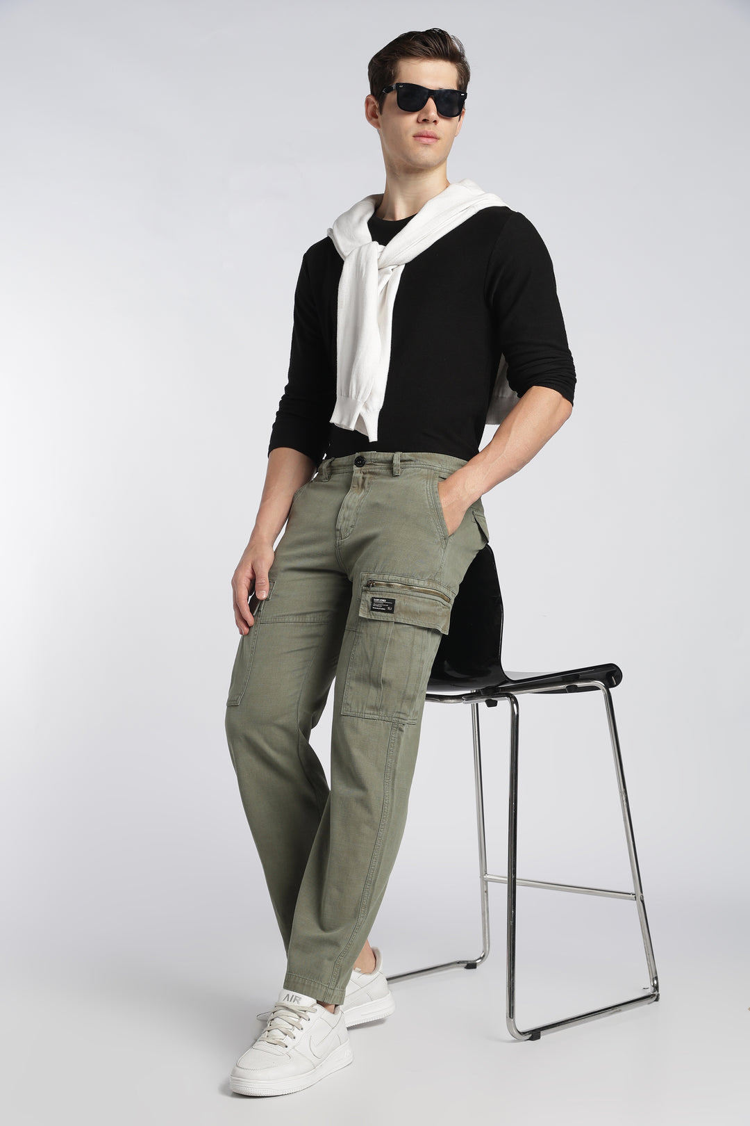 Men’s Green Linen-Blend Cargo Pants