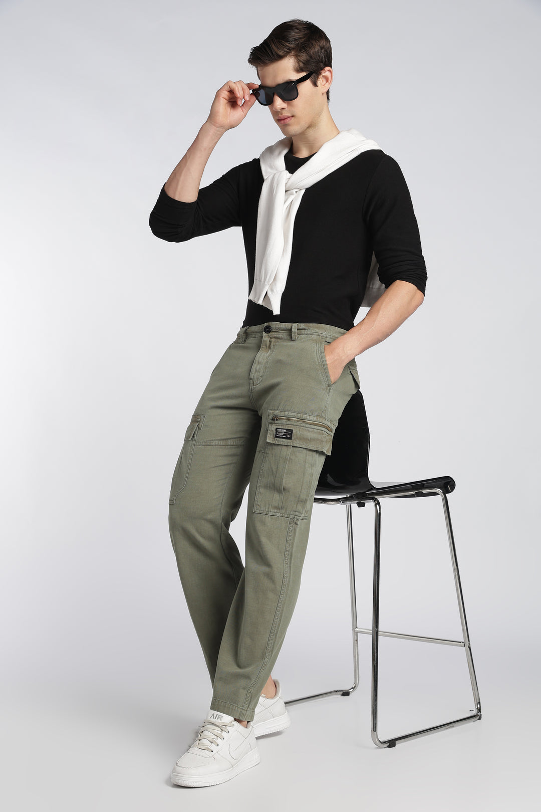 Men’s Green Linen-Blend Cargo Pants
