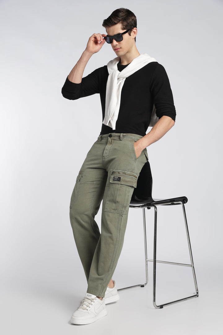 Men’s Green Linen-Blend Cargo Pants