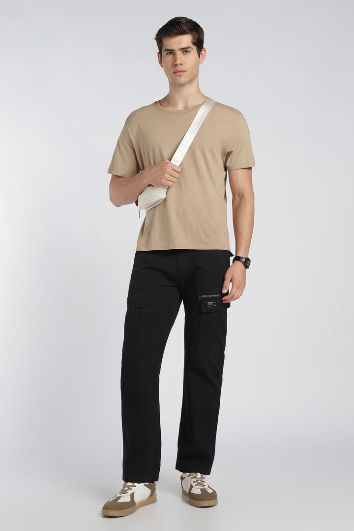 Men’s Black Linen-Blend Cargo Pants