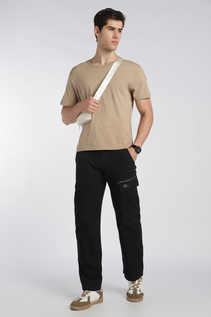 Men’s Black Linen-Blend Cargo Pants