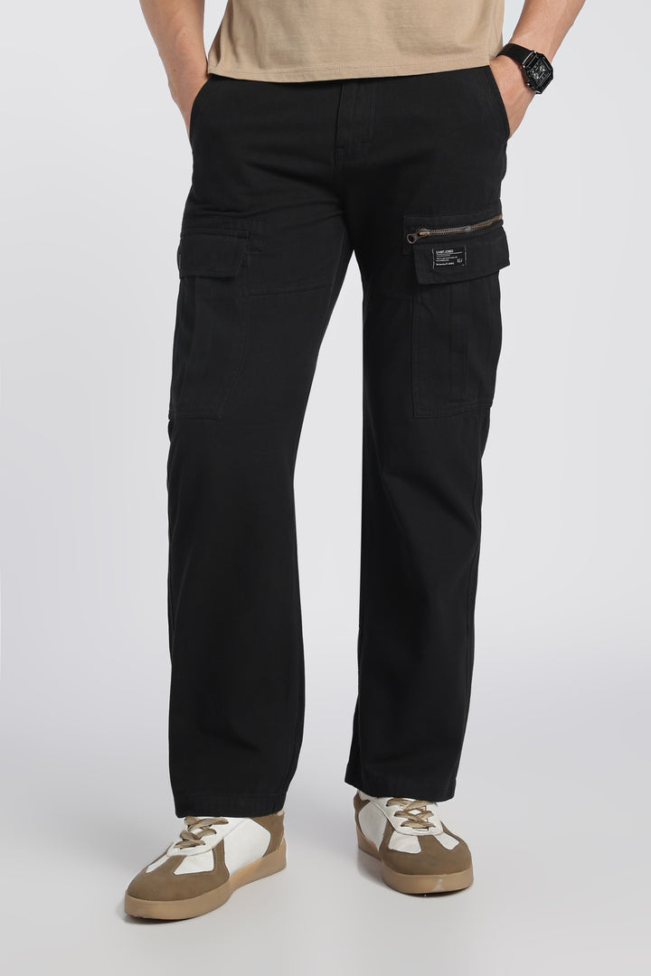 Men’s Black Linen-Blend Cargo Pants