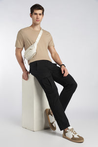 Men’s Black Linen-Blend Cargo Pants