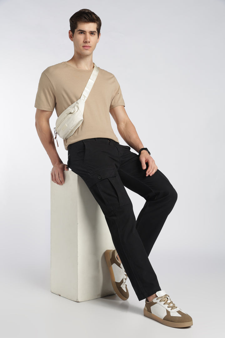 Men’s Black Linen-Blend Cargo Pants