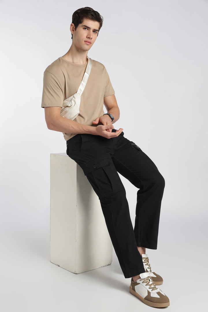 Men’s Black Linen-Blend Cargo Pants