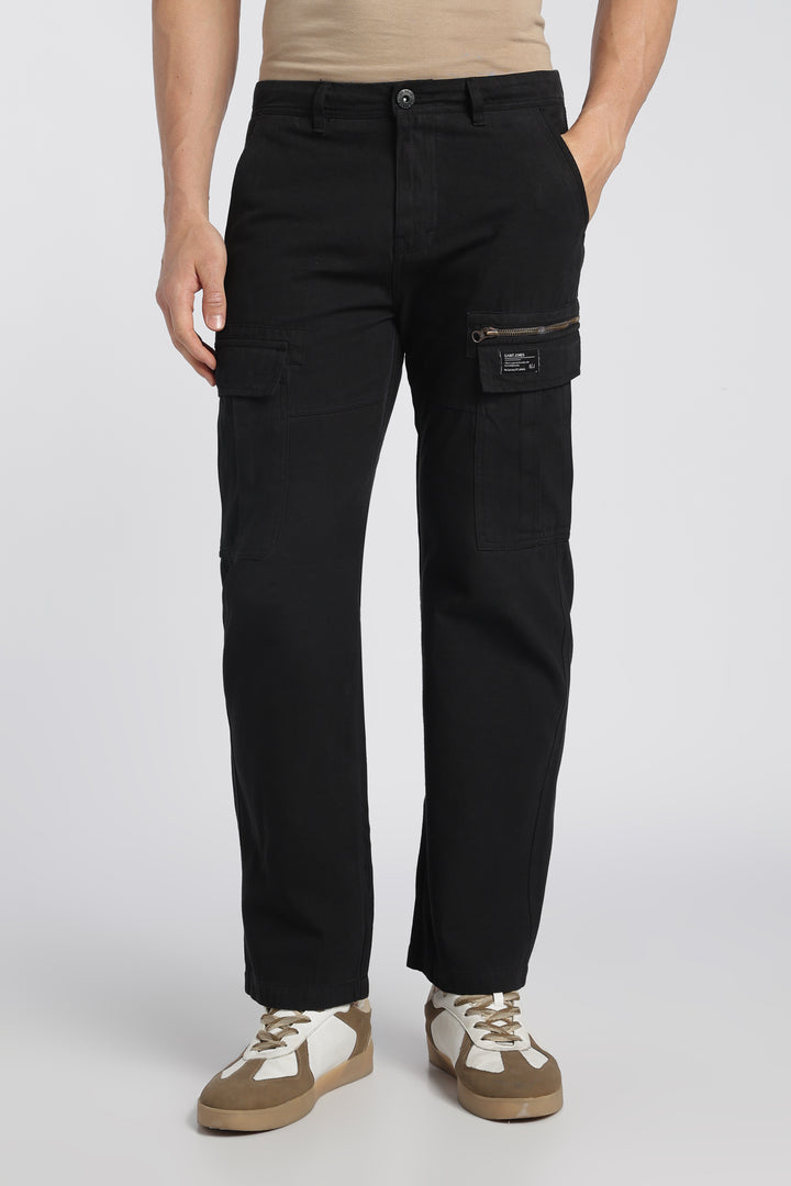 Men’s Black Linen-Blend Cargo Pants