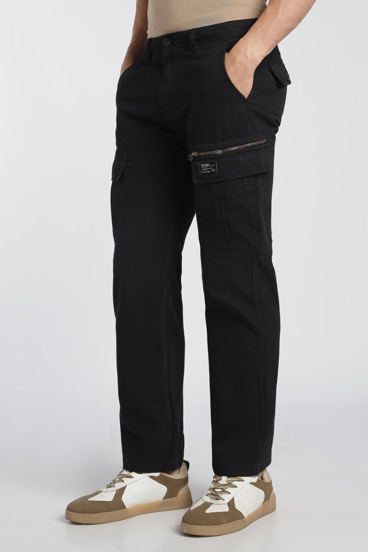 Men’s Black Linen-Blend Cargo Pants