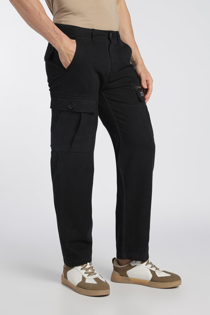 Men’s Black Linen-Blend Cargo Pants