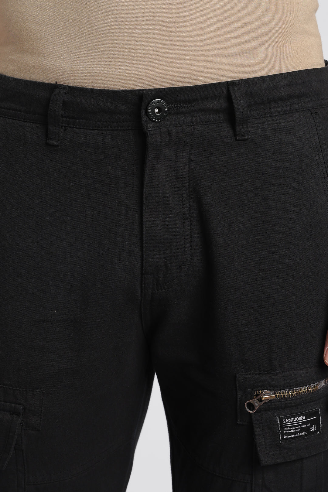 Men’s Black Linen-Blend Cargo Pants