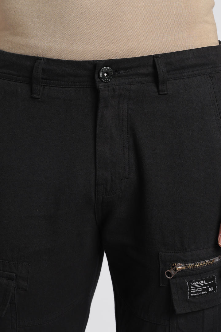 Men’s Black Linen-Blend Cargo Pants