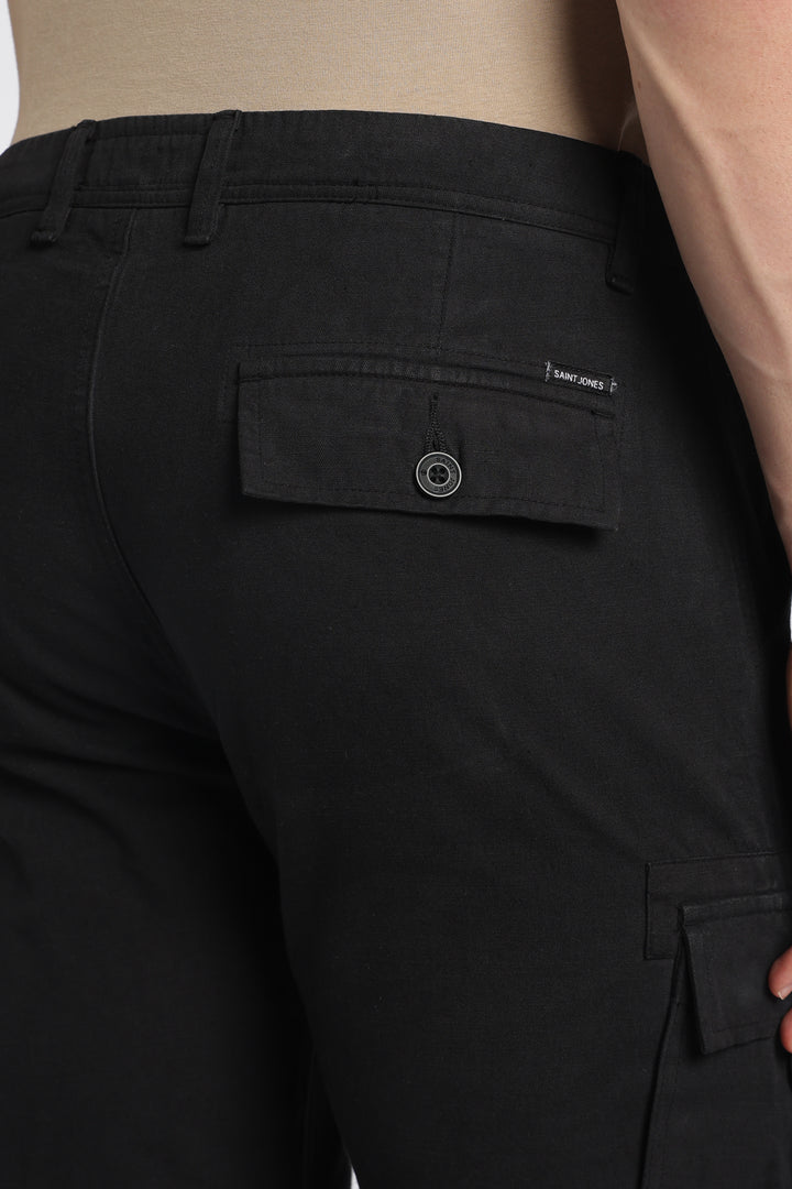 Men’s Black Linen-Blend Cargo Pants