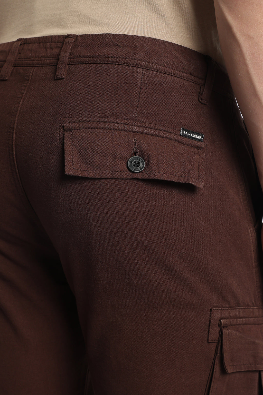 Men’s Brown Linen-Blend Cargo Pants