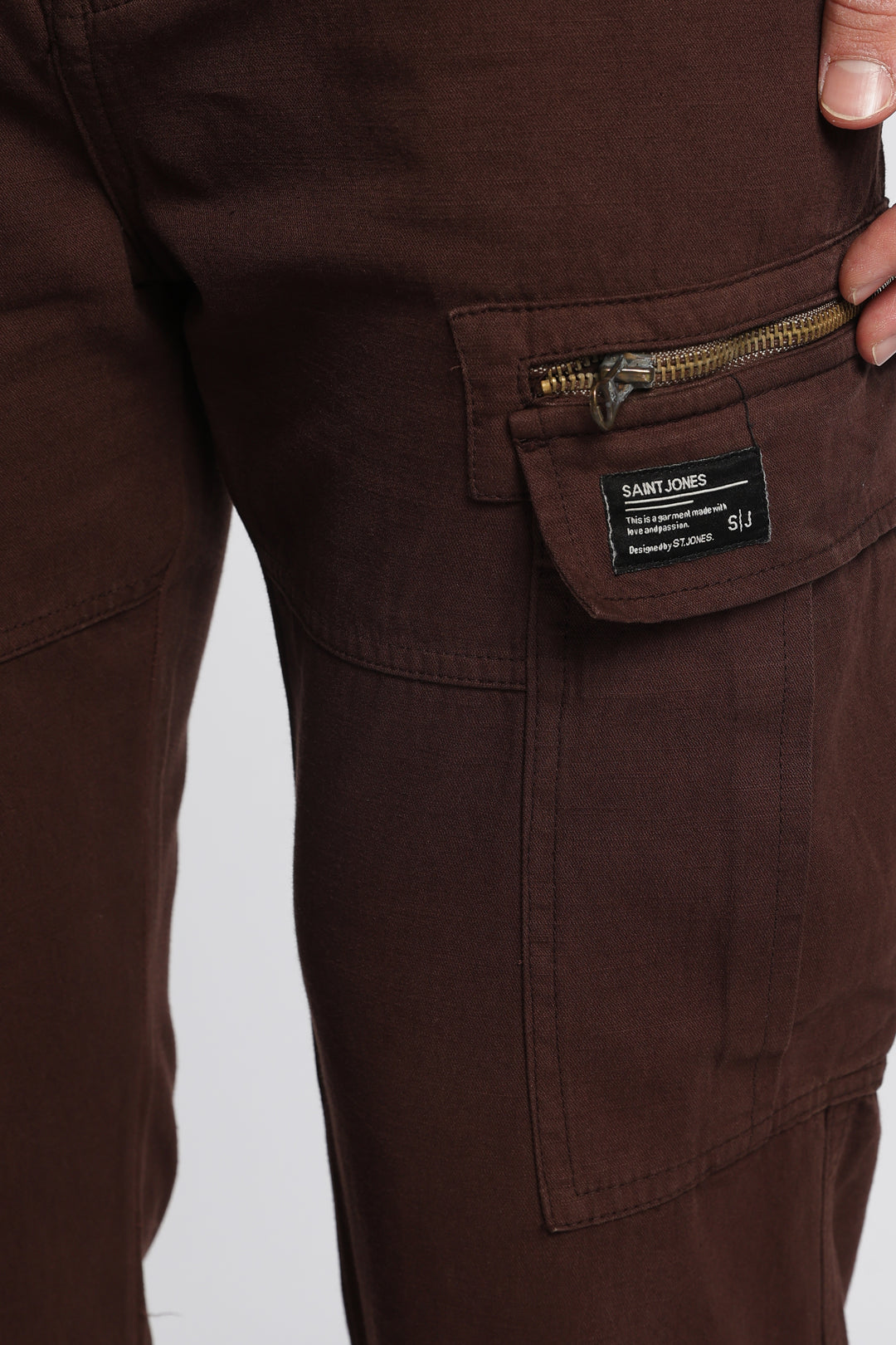 Men’s Brown Linen-Blend Cargo Pants