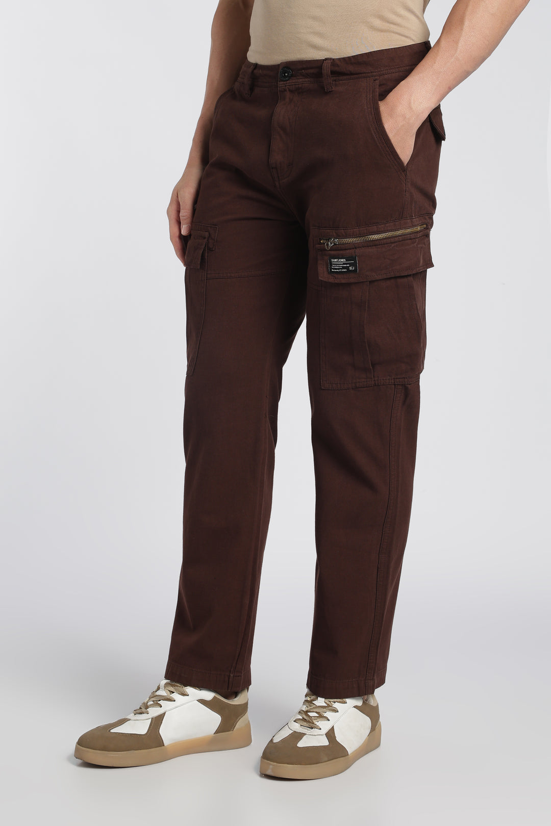 Men’s Brown Linen-Blend Cargo Pants