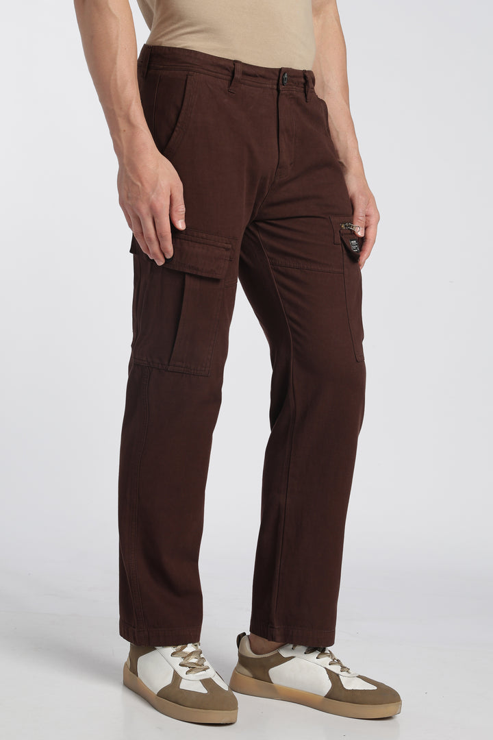 Men’s Brown Linen-Blend Cargo Pants