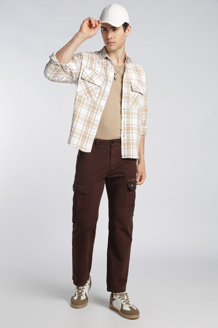 Men’s Brown Linen-Blend Cargo Pants