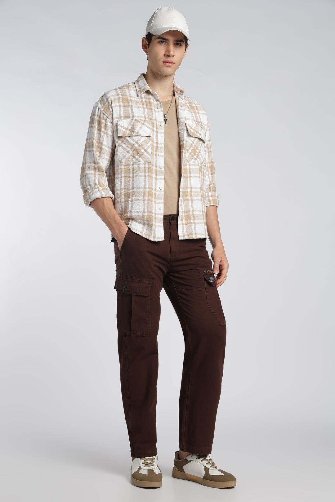 Men’s Brown Linen-Blend Cargo Pants