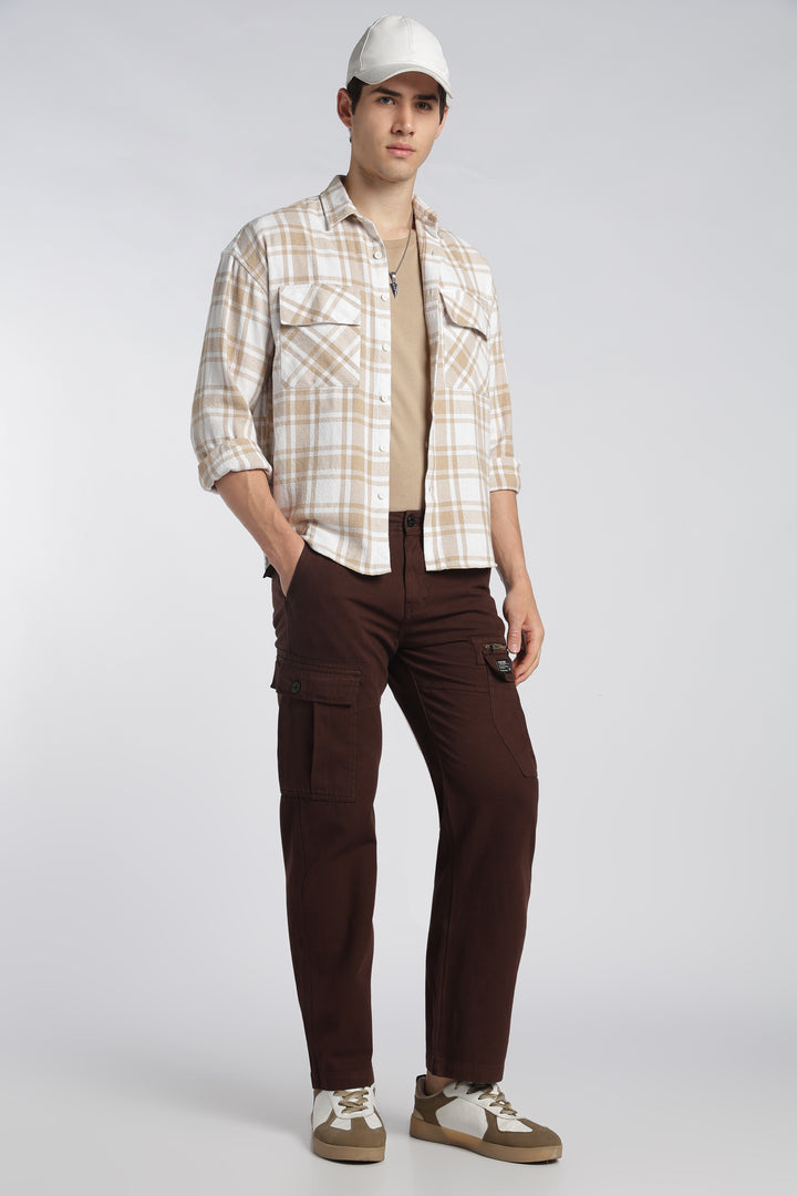 Men’s Brown Linen-Blend Cargo Pants