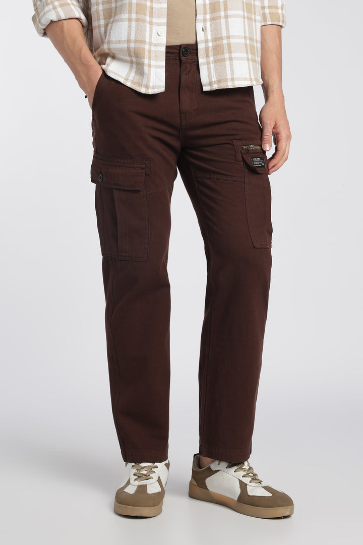 Men’s Brown Linen-Blend Cargo Pants