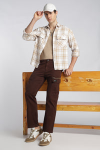 Men’s Brown Linen-Blend Cargo Pants