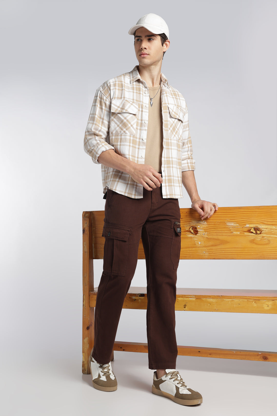 Men’s Brown Linen-Blend Cargo Pants