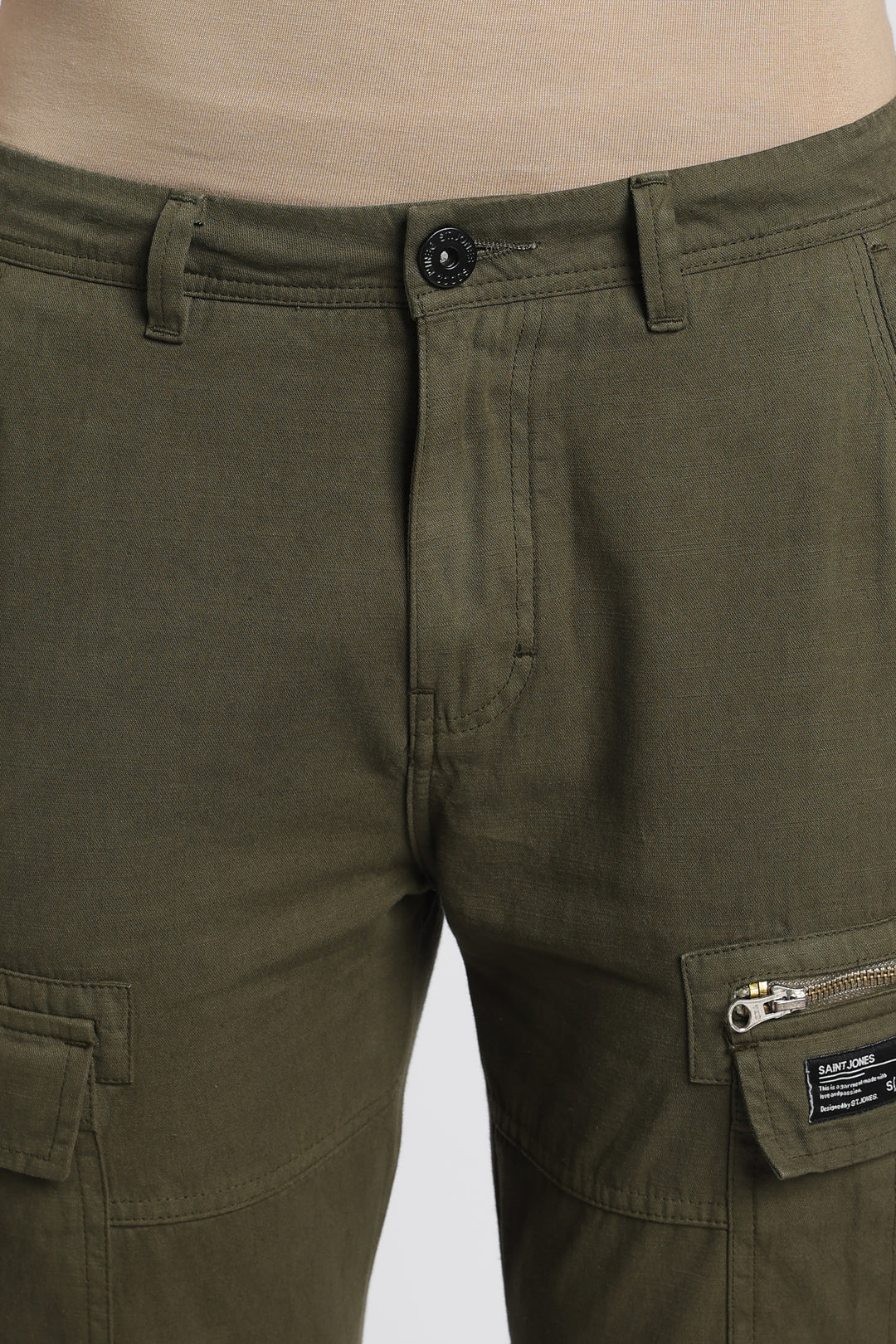 Men’s Taupe Linen-Blend Cargo Pants