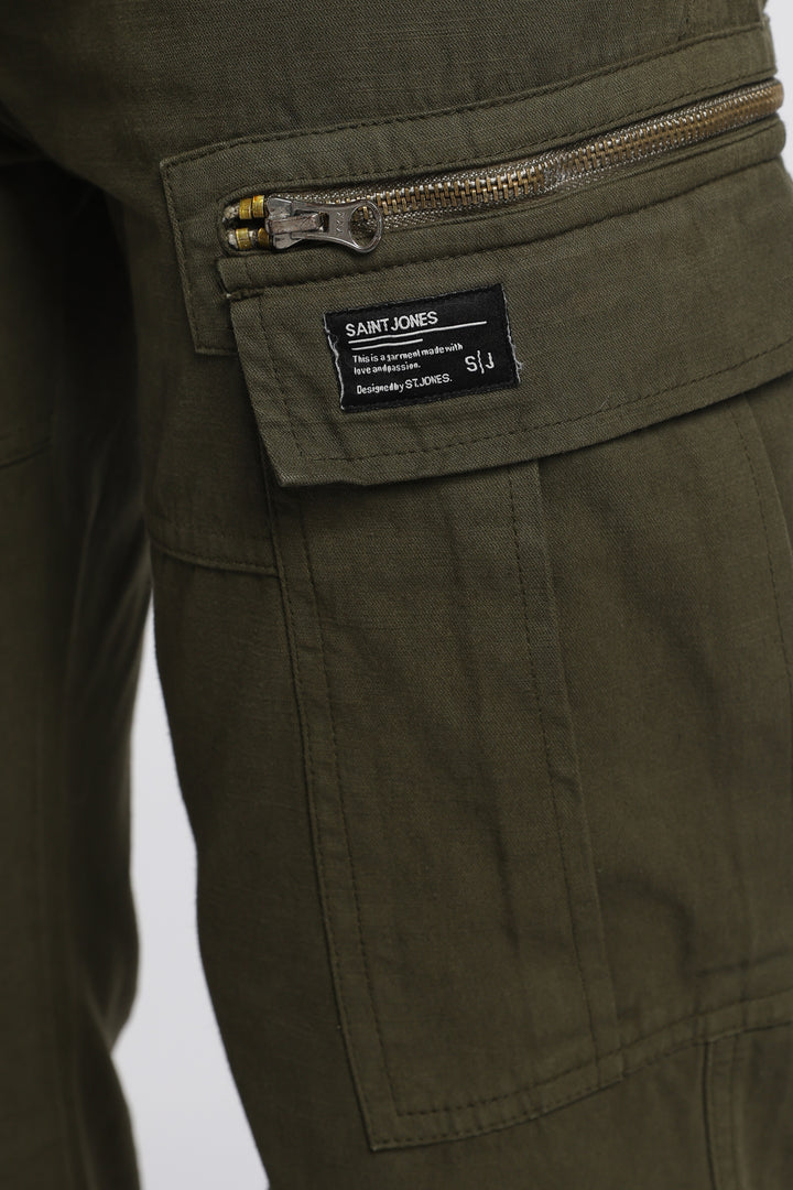 Men’s Taupe Linen-Blend Cargo Pants