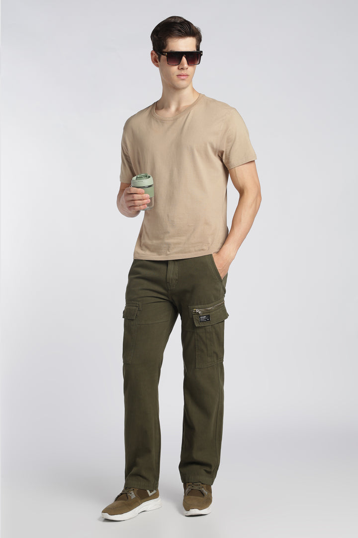 Men’s Taupe Linen-Blend Cargo Pants