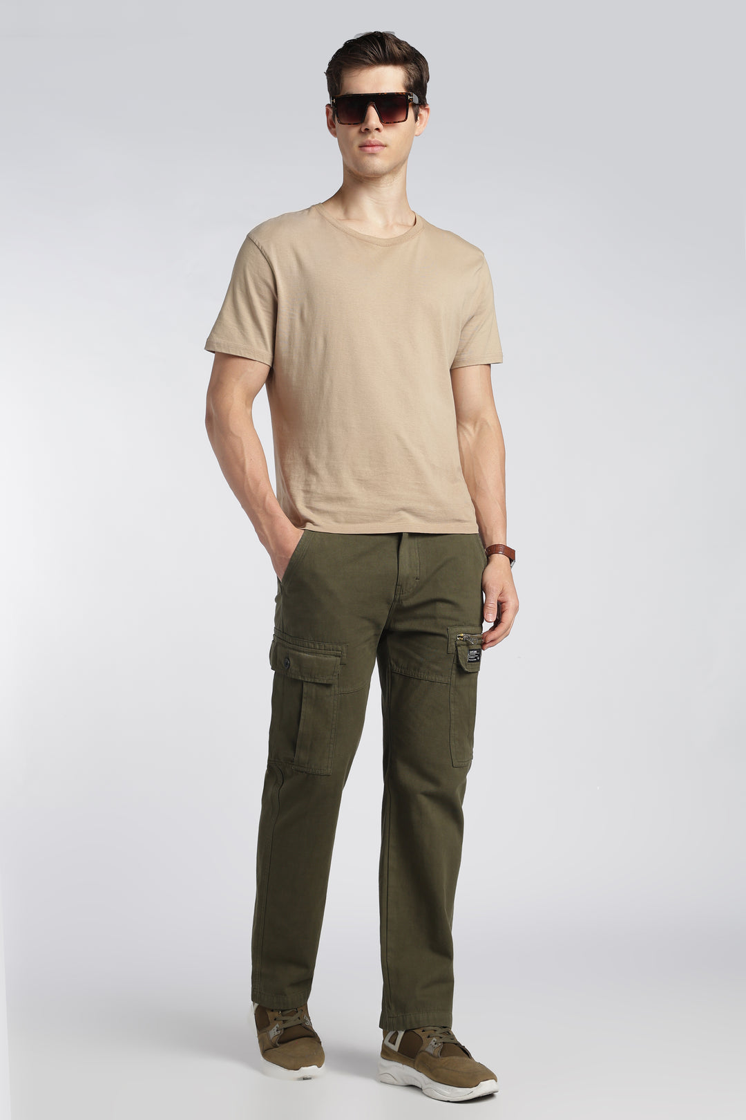 Men’s Taupe Linen-Blend Cargo Pants