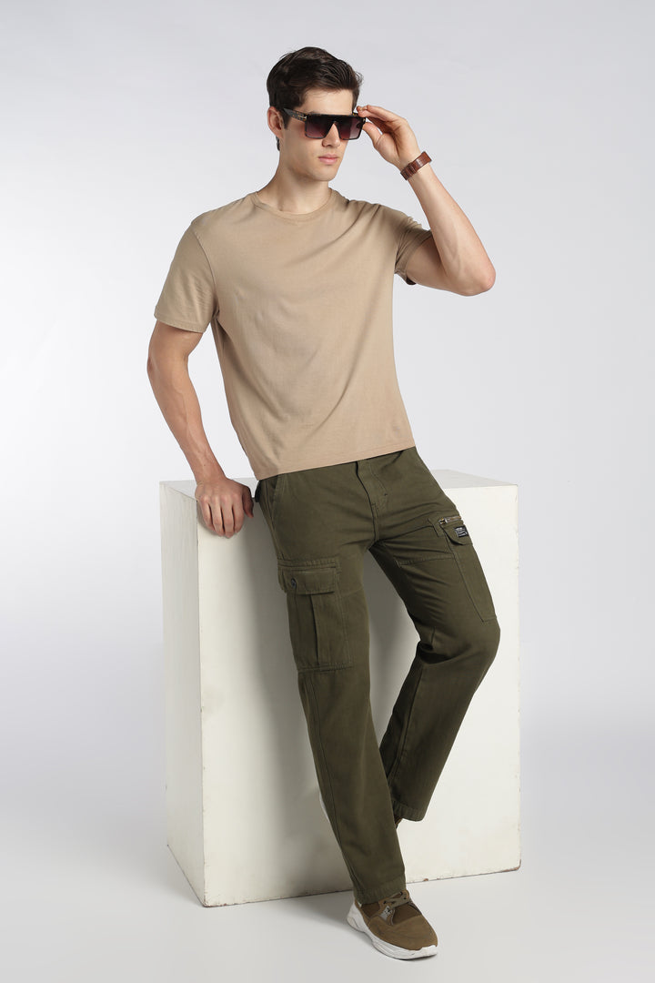 Men’s Taupe Linen-Blend Cargo Pants