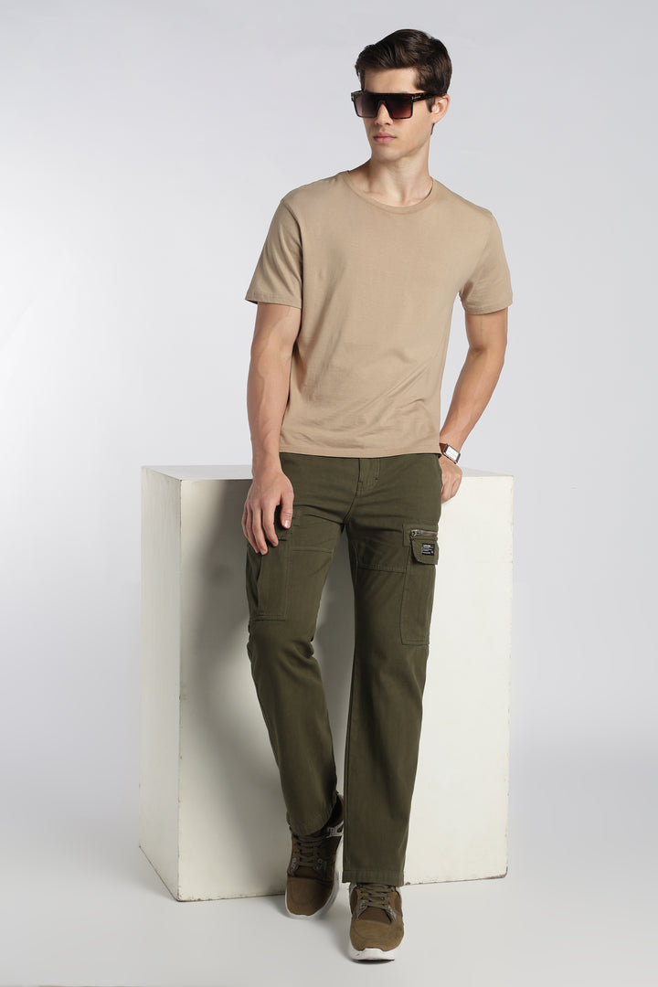 Men’s Taupe Linen-Blend Cargo Pants