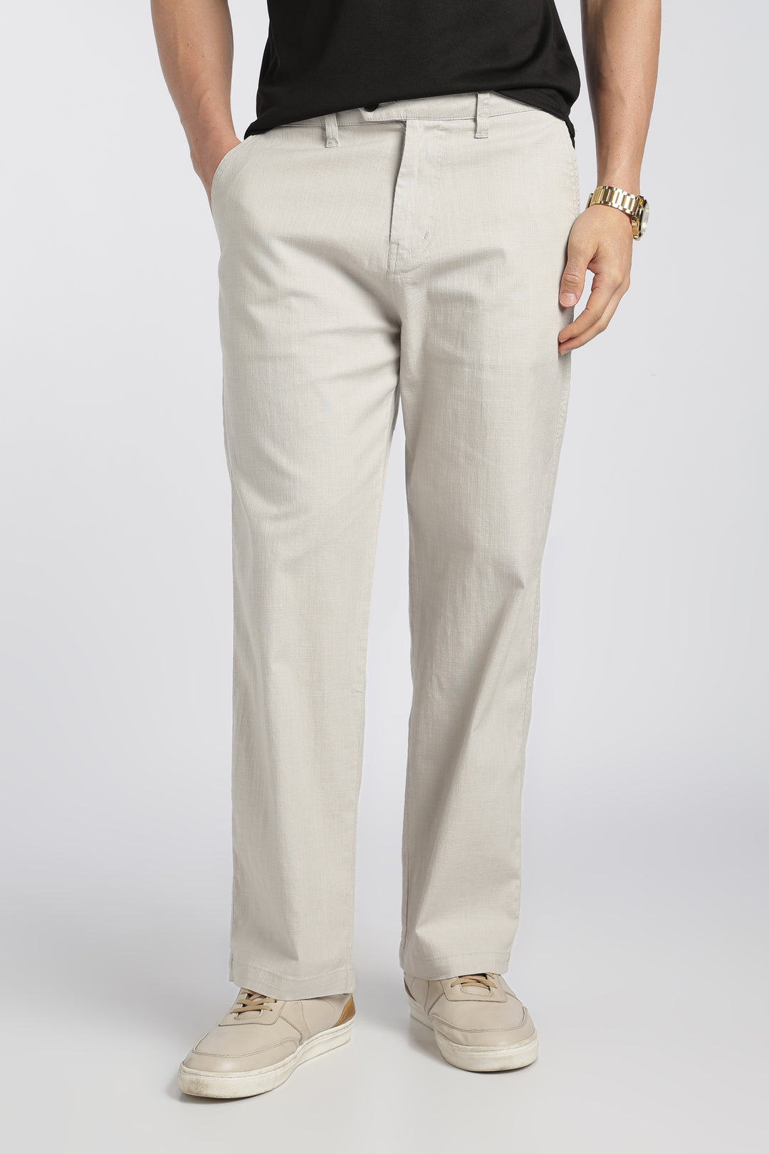 Men’s Light Grey Relaxed Linen Casual Pants