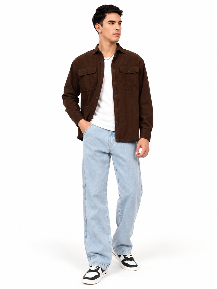 Men's Deep Brown Corduroy Oversized Shirt