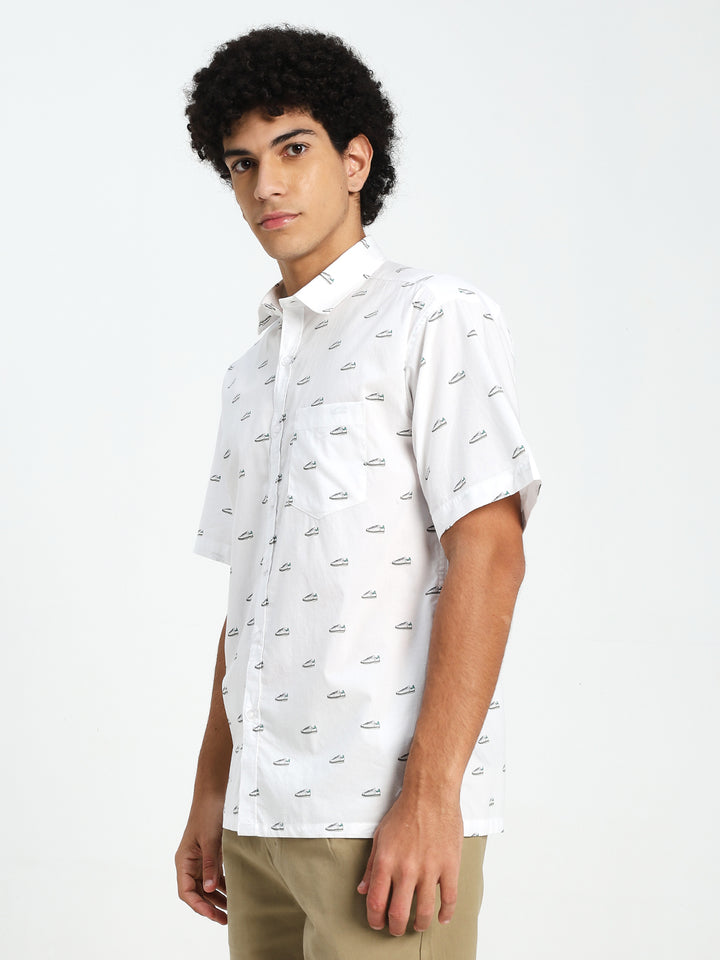 Men’s White Oversized Sneaker Print Shirt