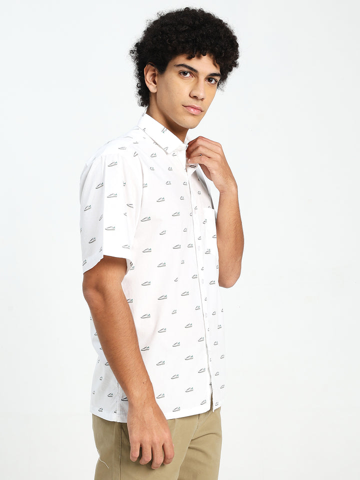 Men’s White Oversized Sneaker Print Shirt