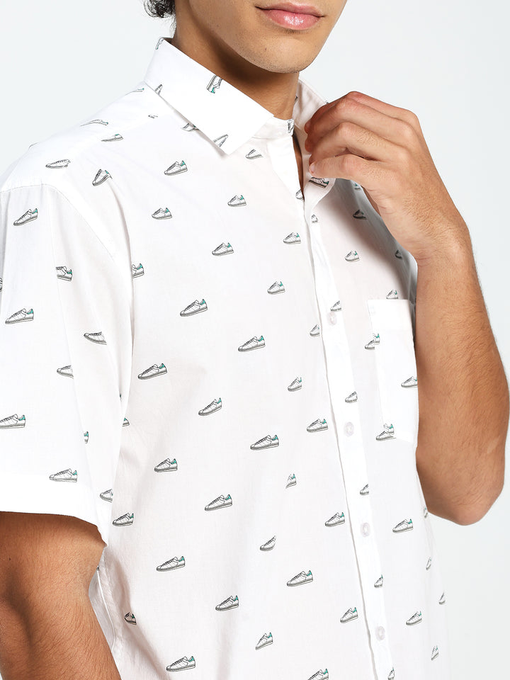 Men’s White Oversized Sneaker Print Shirt