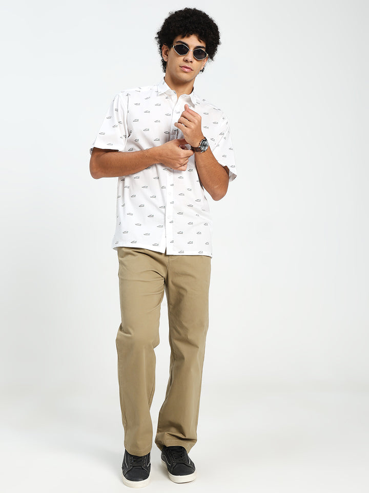 Men’s White Oversized Sneaker Print Shirt