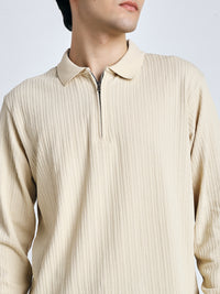 Men's Cream front chain zipper T-shirt