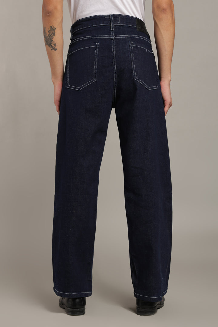 Men's Dark Indigo Baggy Fit Contrast Stitch Jeans