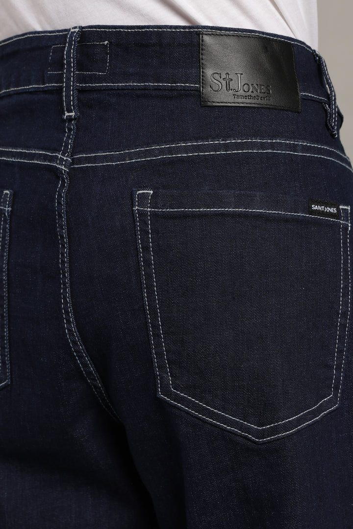 Men's Dark Indigo Baggy Fit Contrast Stitch Jeans