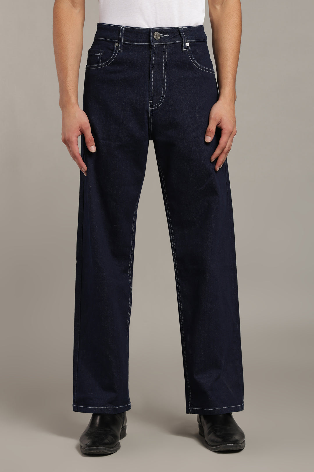 Men's Dark Indigo Baggy Fit Contrast Stitch Jeans