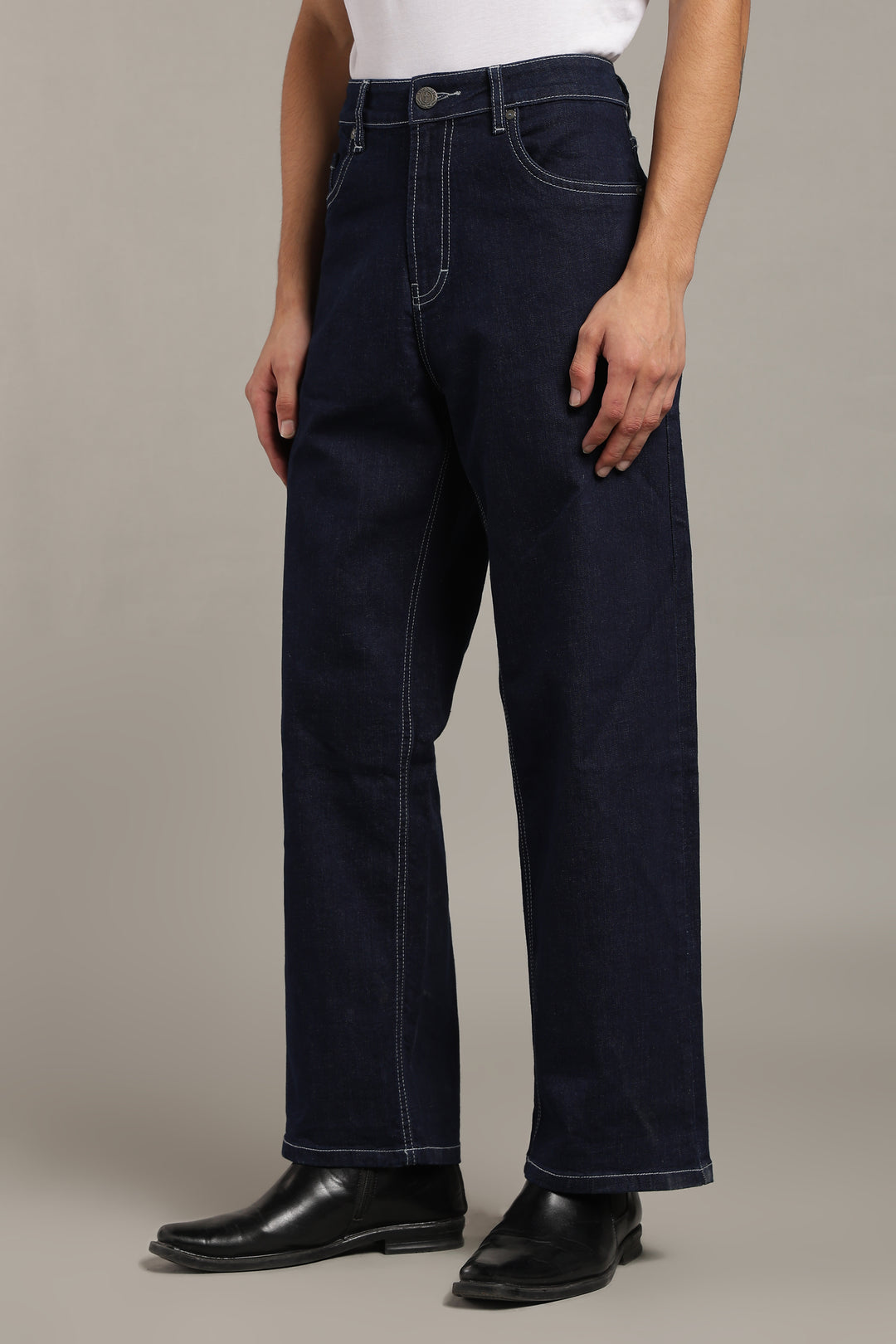 Men's Dark Indigo Baggy Fit Contrast Stitch Jeans